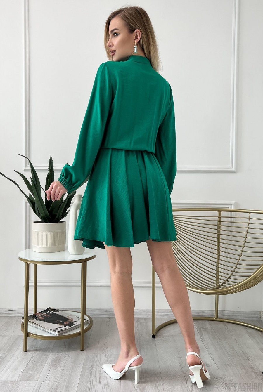 Зеленое платье с юбкой-солнцем - Фото 3