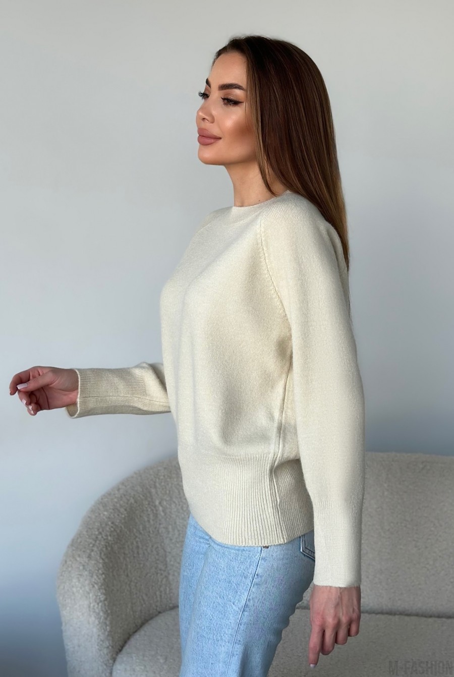 Бежевый ангоровый свитер с удлиненными манжетами - Фото 2