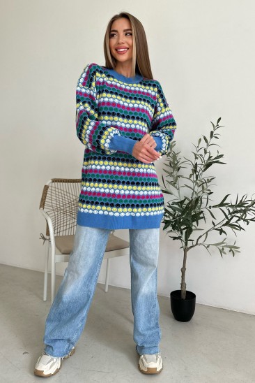 Голубой шерстяной свитер со смайликами