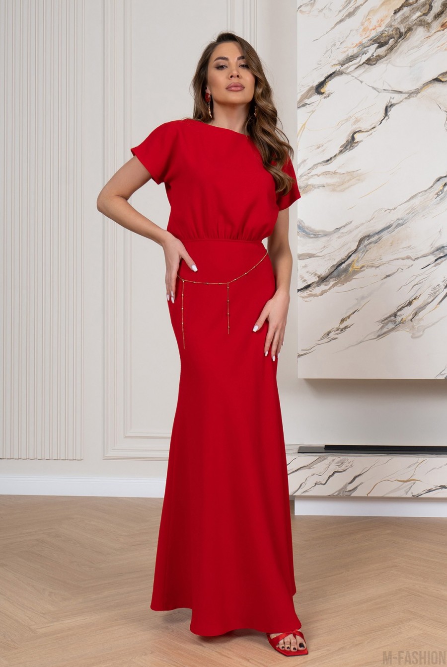Красное платье макси длины  - Фото 1