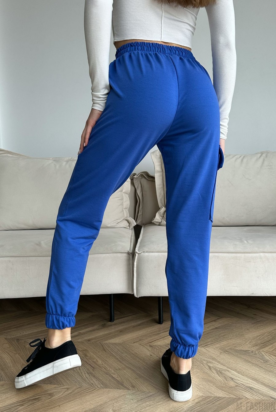 Синие трикотажные штаны карго - Фото 3