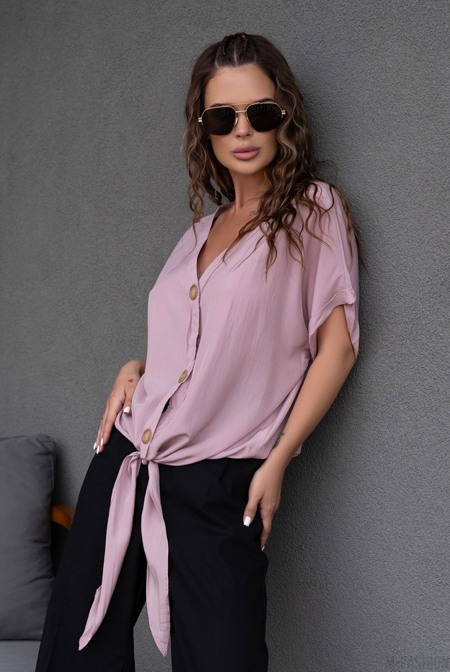 Сиреневая блуза с завязкой - Фото 2