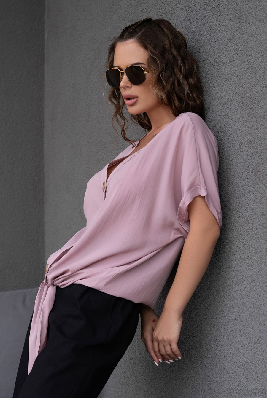 Сиреневая блуза с завязкой - Фото 3