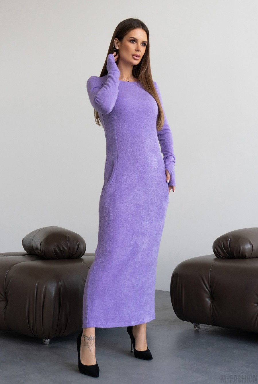 Сиреневое ангоровое платье макси длины - Фото 2