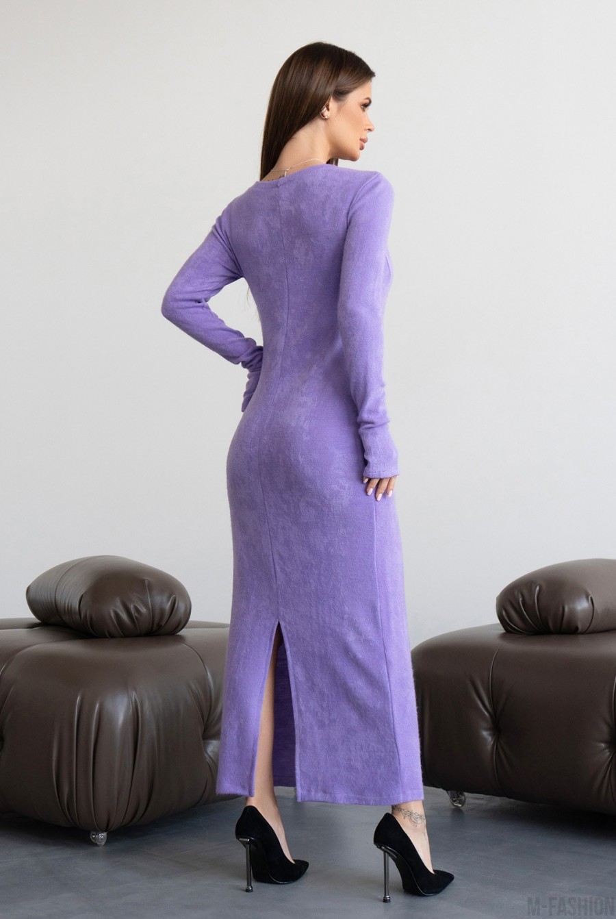 Сиреневое ангоровое платье макси длины - Фото 3