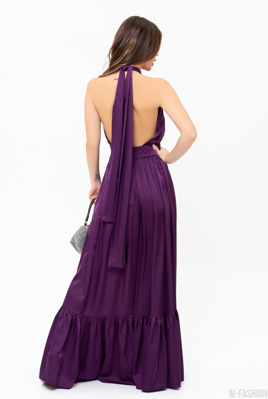 Фиолетовое шелковое длинное платье с открытой спиной - Фото 2
