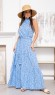 Голубое длинное платье с воланом