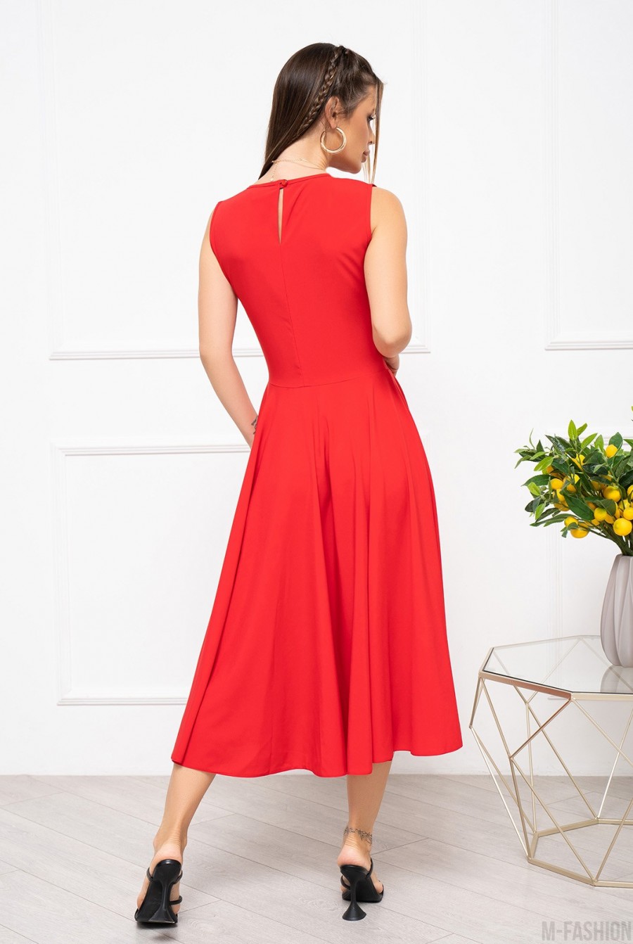 Красное классическое платье без рукавов - Фото 3