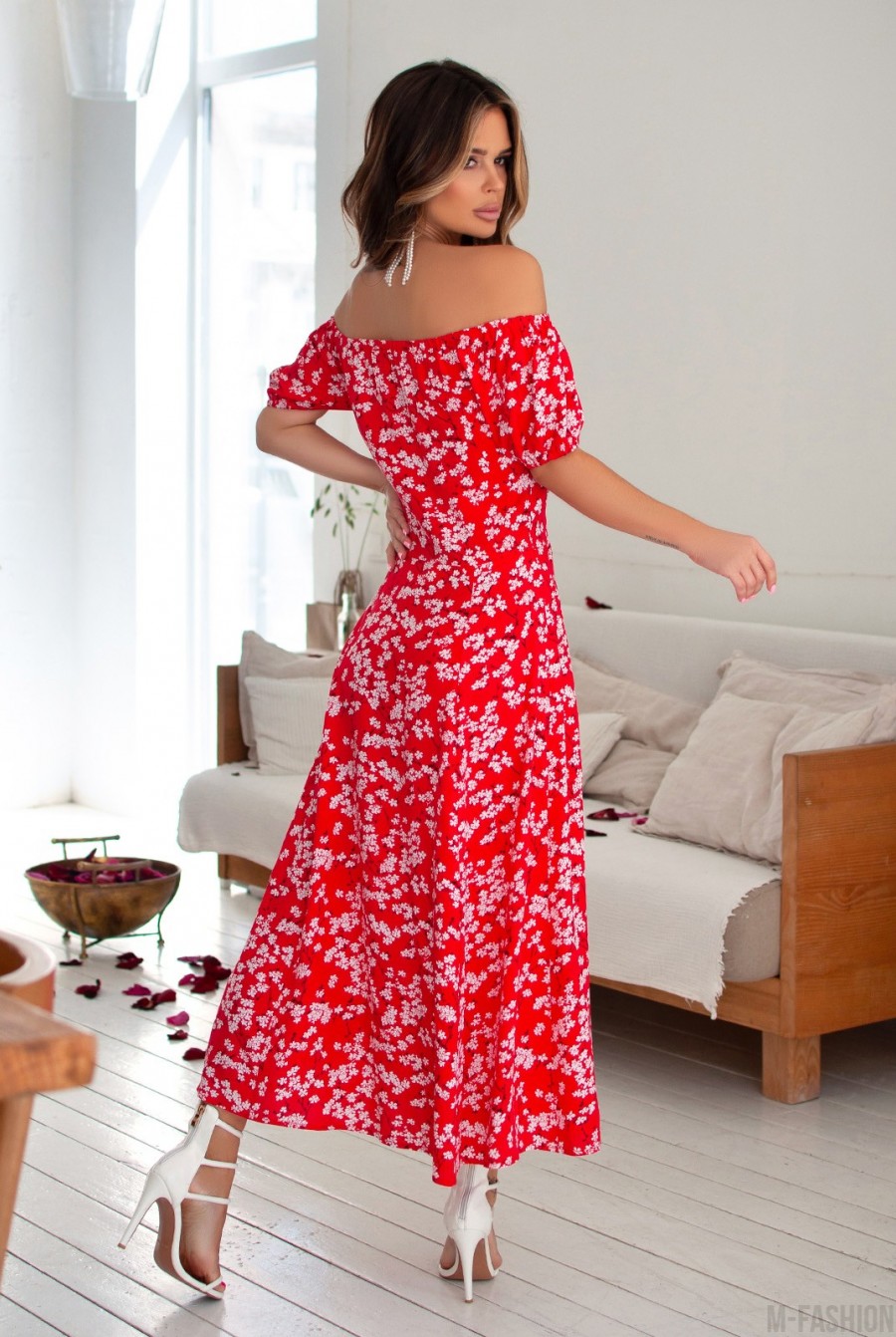 Красное цветочное платье из хлопка - Фото 3