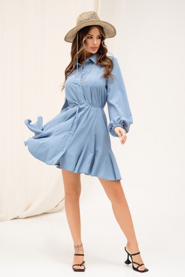 Темно-голубое платье-рубашка с клиньями