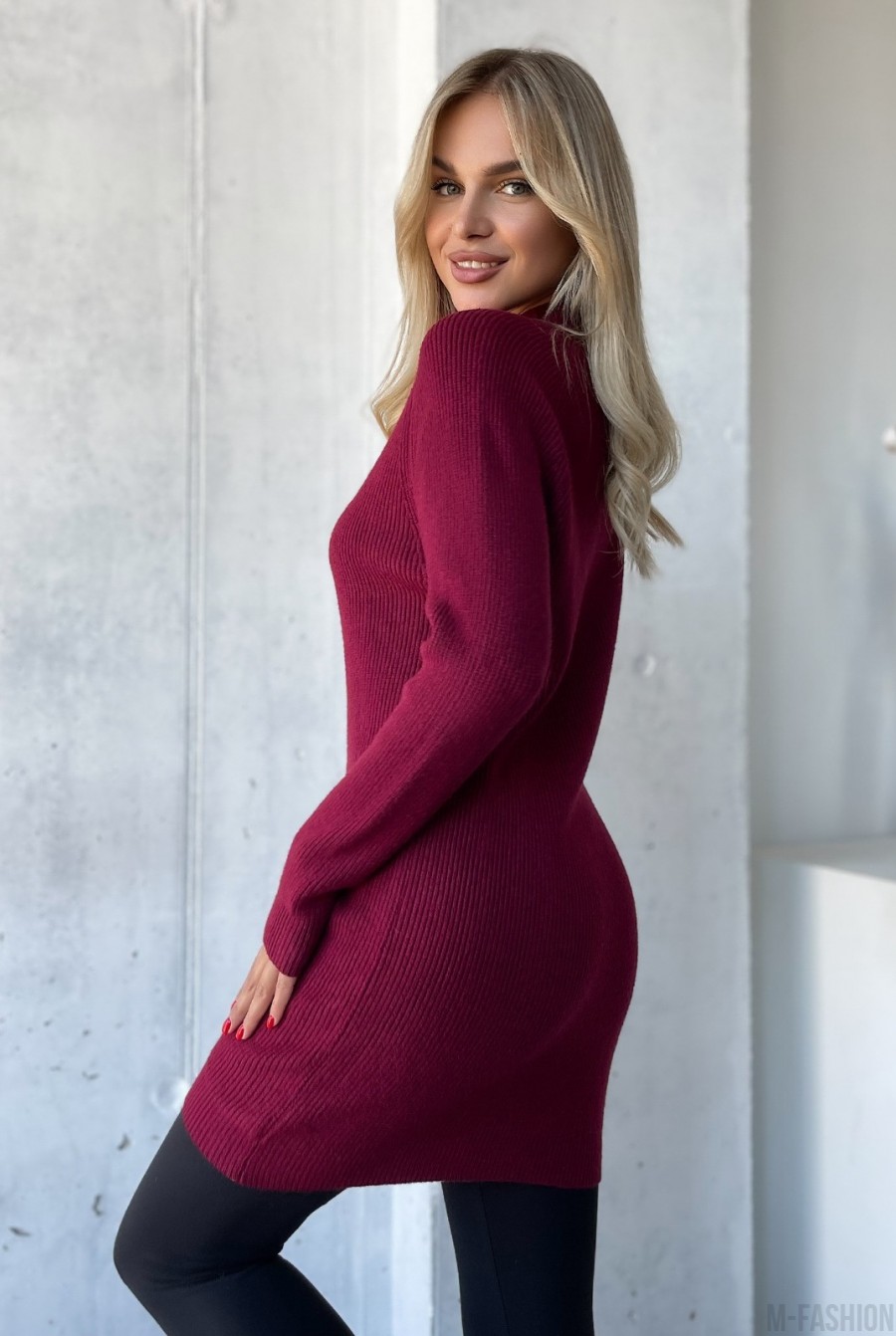 Бордовый кашемировый свитер-туника - Фото 2