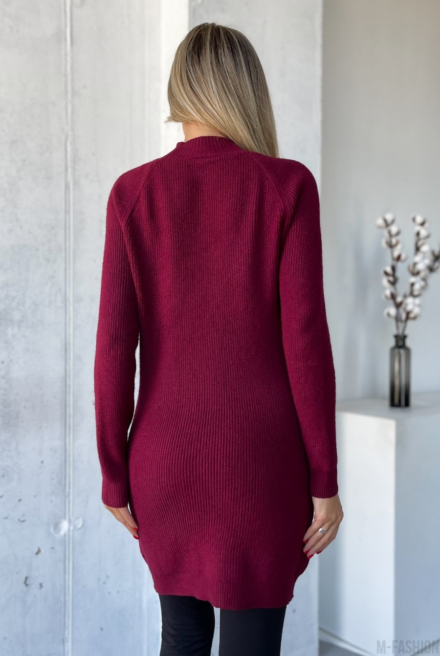 Бордовый кашемировый свитер-туника - Фото 3