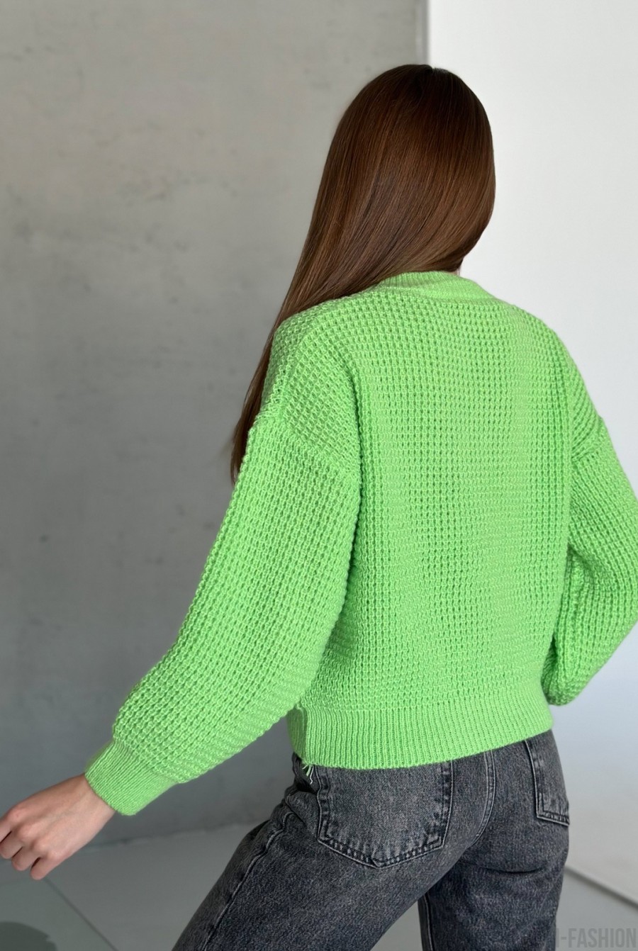 Салатовый вязаный свитер из шерсти - Фото 3