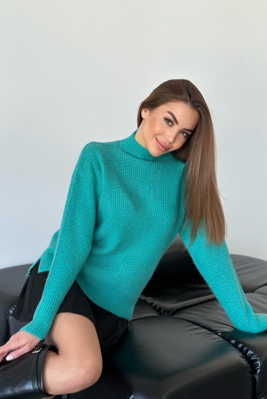 Агноровый свободный свитер бирюзового цвета - Фото 2