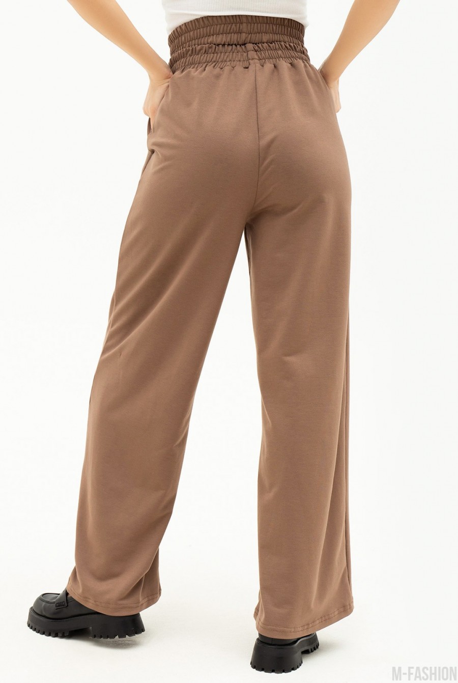 Бежевые свободные брюки с двойной резинкой - Фото 3