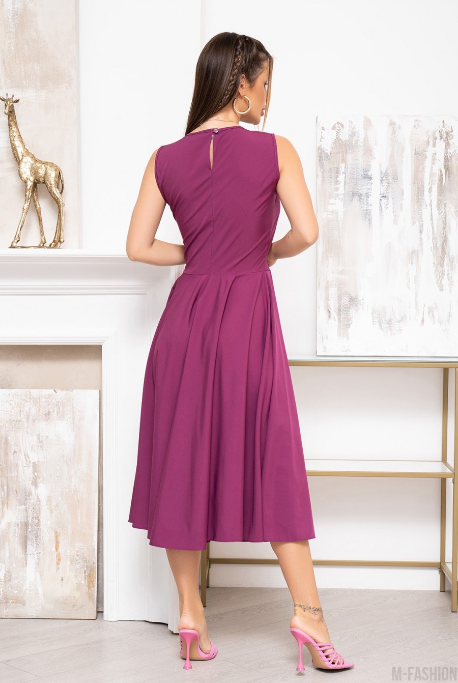 Фиолетовое классическое платье без рукавов - Фото 3