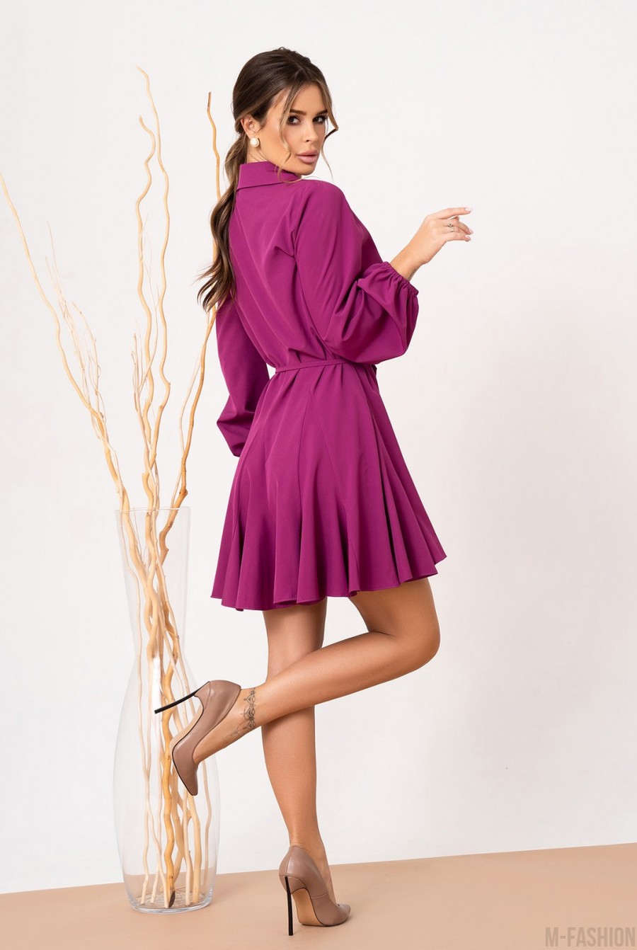 Фиолетовое платье-рубашка с клиньями - Фото 3