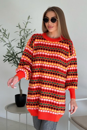 Оранжевый шерстяной свитер со смайликами