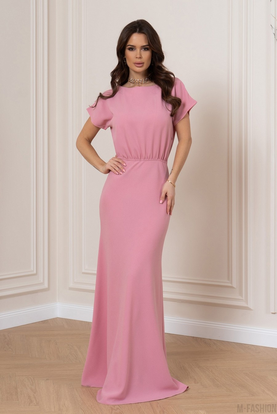 Розовое платье макси длины  - Фото 1
