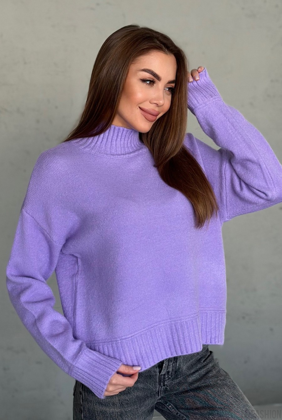 Сиреневый ангоровый свитер с высоким горлом - Фото 2