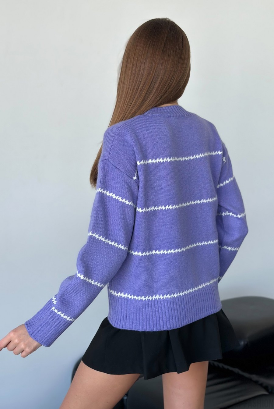 Ангоровый вязаный свитер сиреневого цвета в полоску - Фото 3