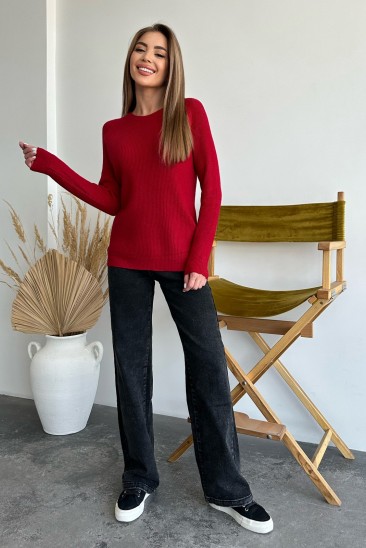 Бордовый вязаный свитер с рукавами-реглан