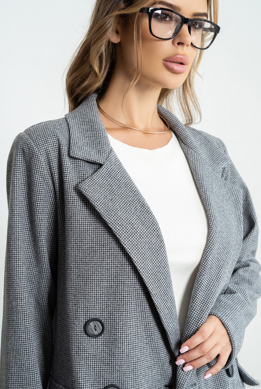 Серый шерстяной двубортный пиджак - Фото 4