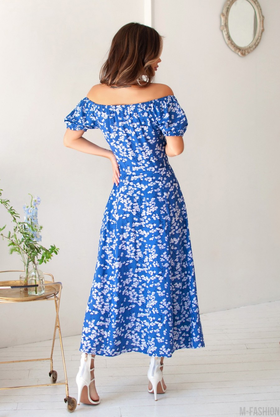 Синее цветочное платье из хлопка - Фото 3