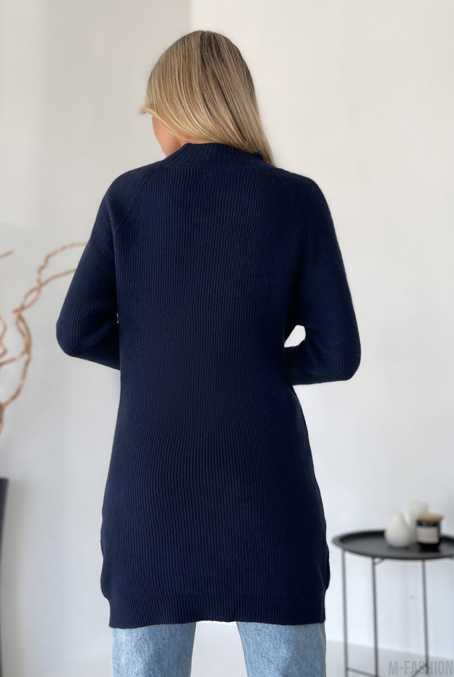 Темно-синий кашемировый свитер-туника - Фото 3