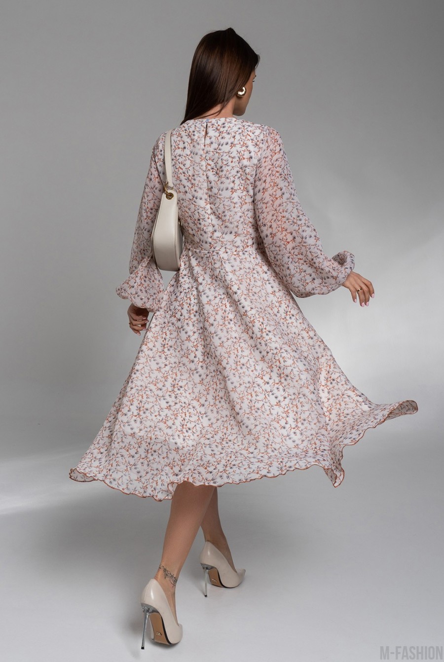 Цветочное классическое платье из шифона - Фото 3