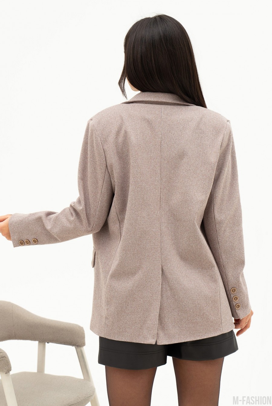 Бежевый шерстяной пиджак с принтом - Фото 3