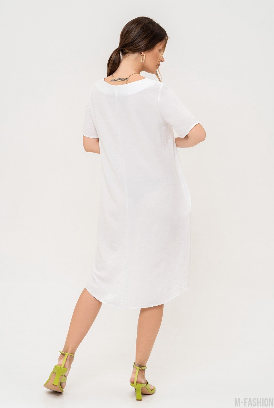 Белое асимметричное платье-баллон - Фото 3