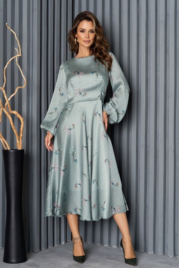 Классическое сатиновое платье оливкового цвета
