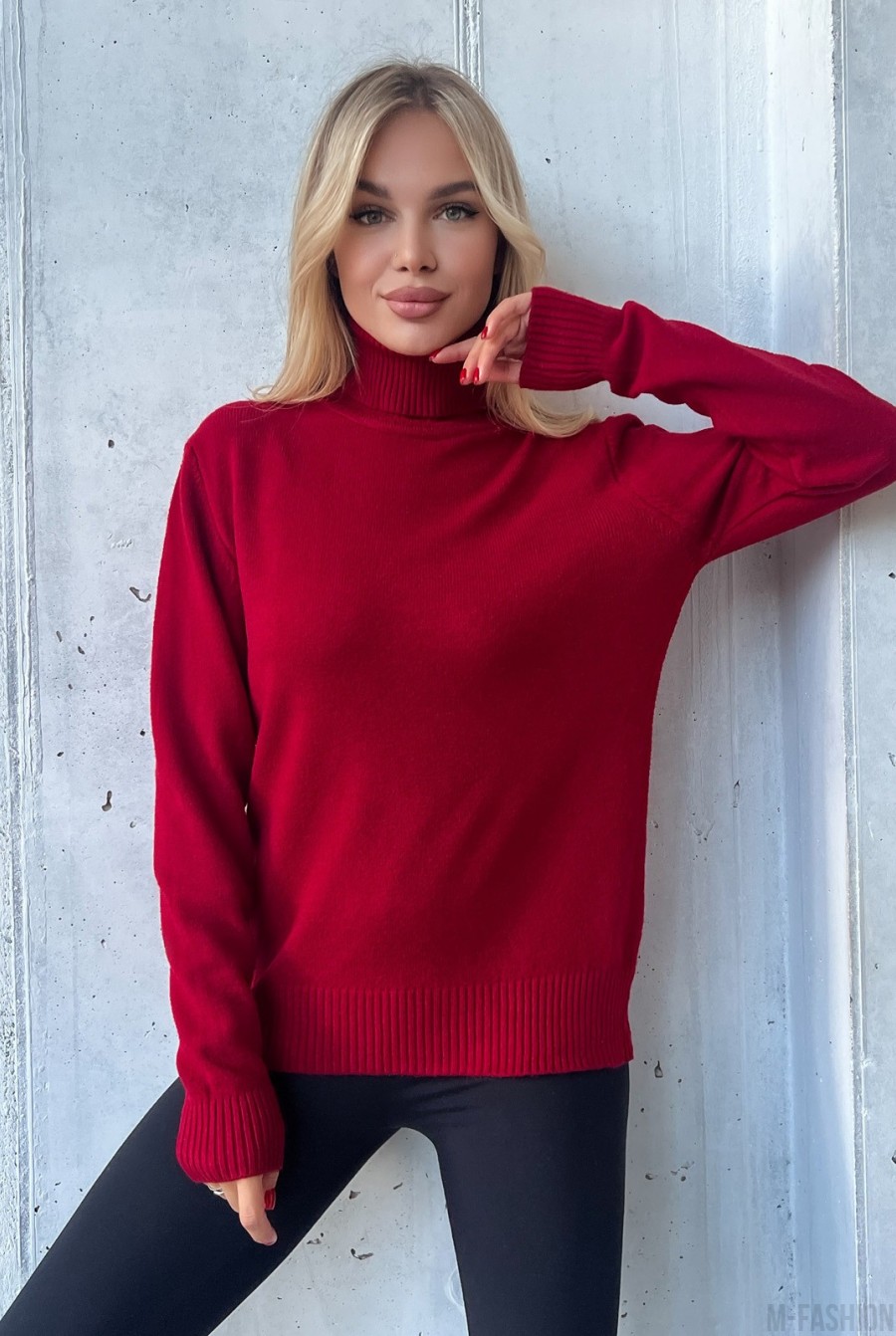 Красный кашемировый свитер с высоким горлом  - Фото 1