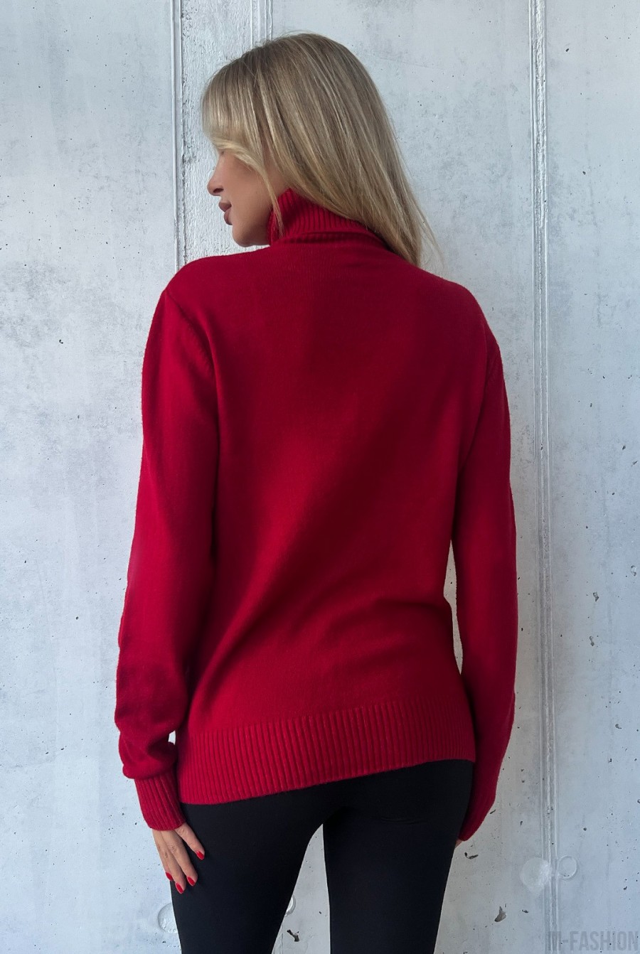 Красный кашемировый свитер с высоким горлом - Фото 3
