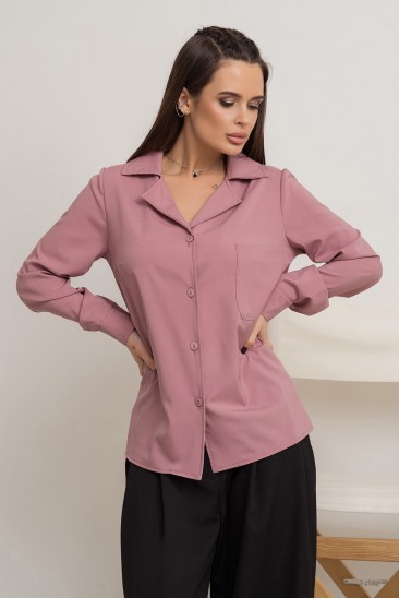 Розовая однотонная рубашка с карманом