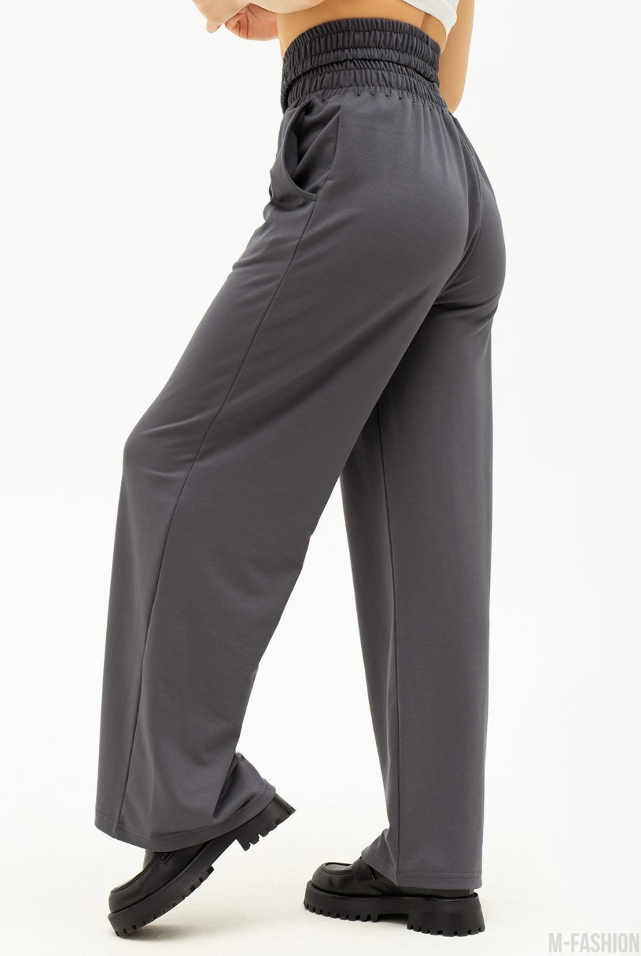 Серые свободные брюки с двойной резинкой - Фото 2