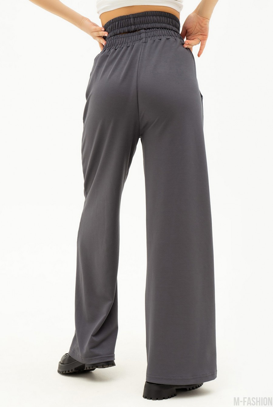 Серые свободные брюки с двойной резинкой - Фото 3