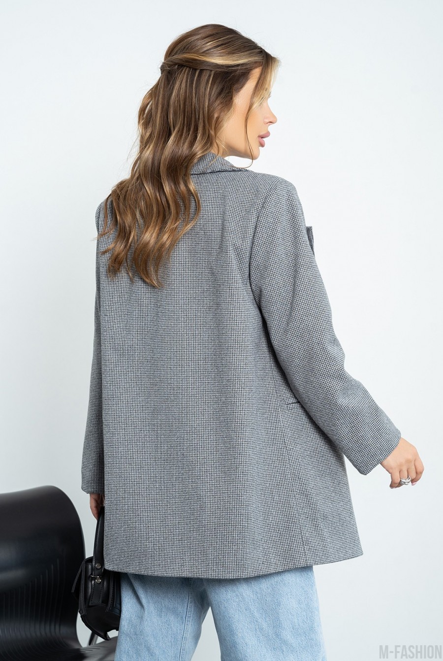 Серый удлиненный пиджак из шерсти - Фото 2