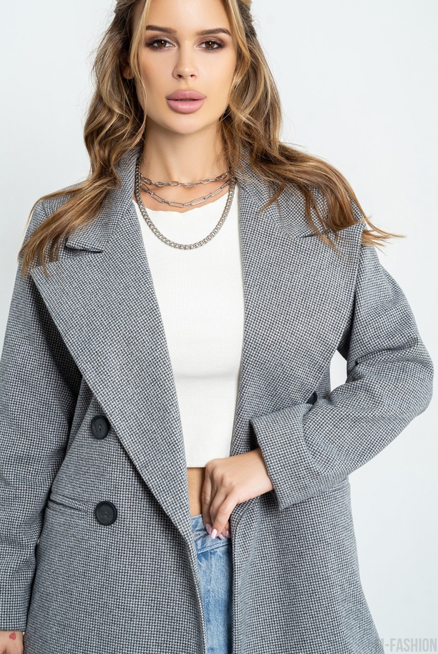 Серый удлиненный пиджак из шерсти - Фото 3