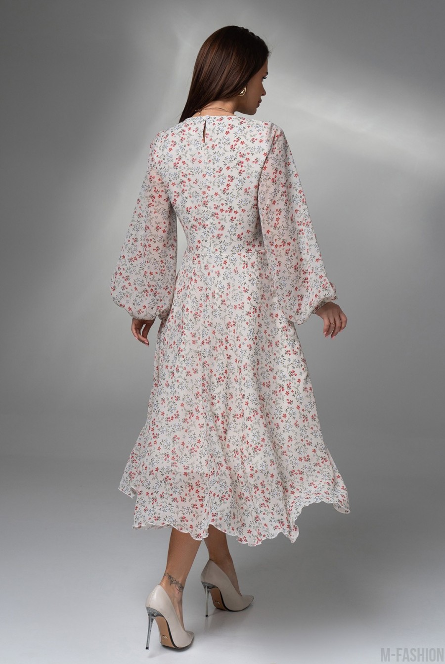 Цветочное классическое платье из шифона  - Фото 3