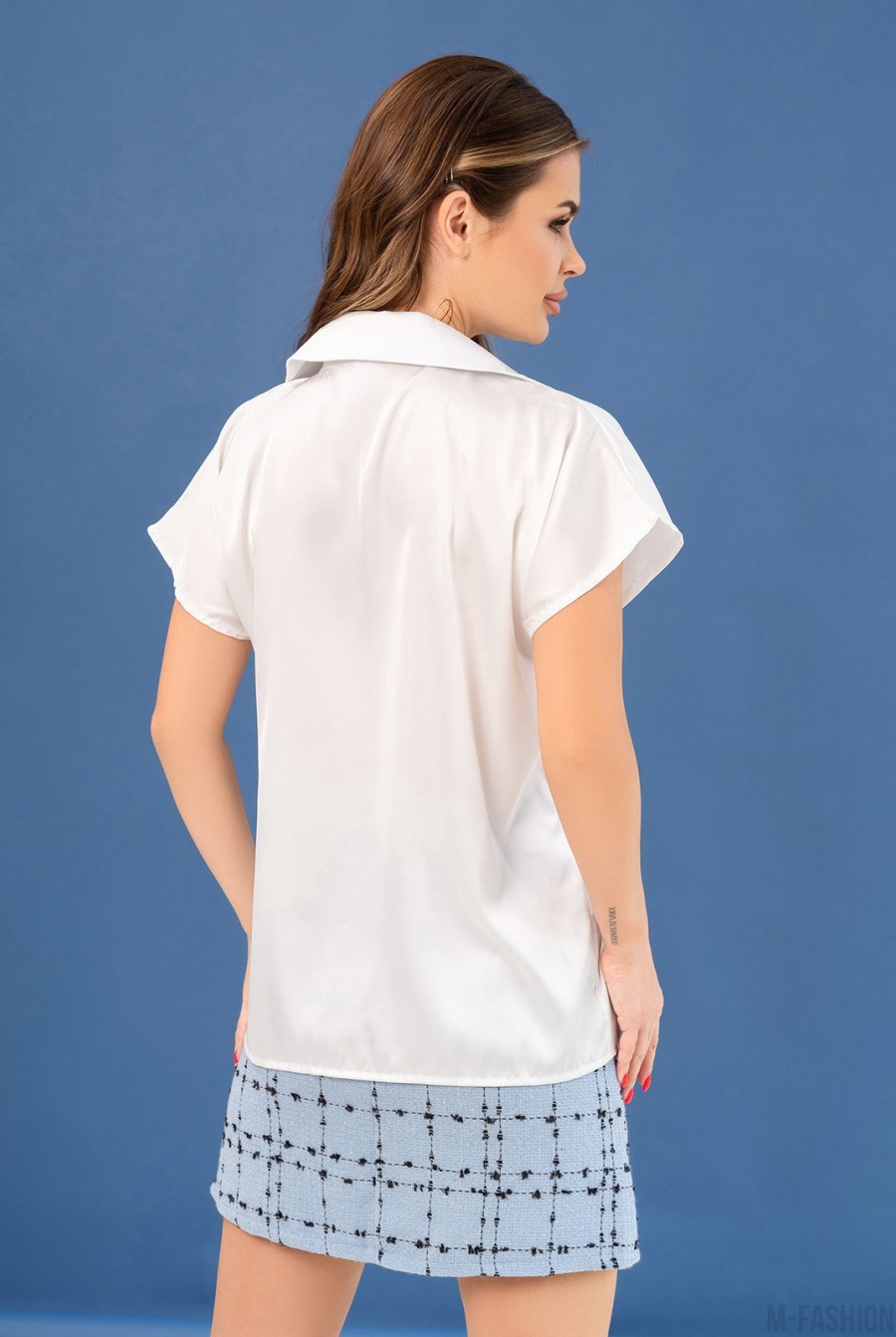 Белая классическая блуза из шелка - Фото 3