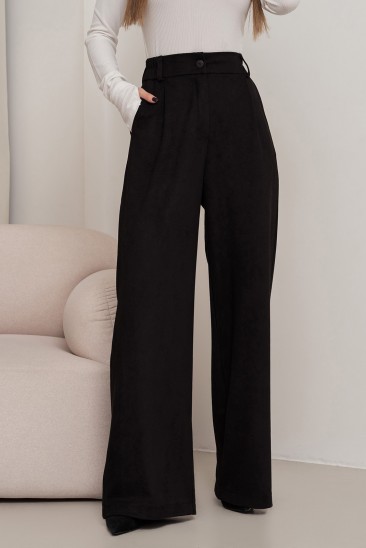 Черные широкие брюки палаццо из эко-замши