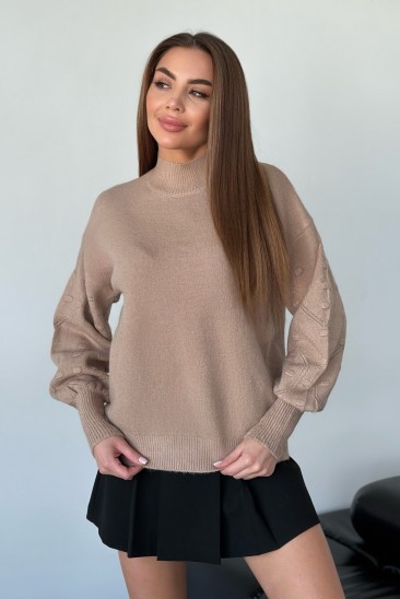Ангоровый коричневый свитер с объемными рукавами