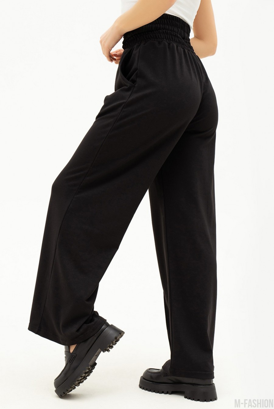 Черные свободные брюки с двойной резинкой - Фото 2