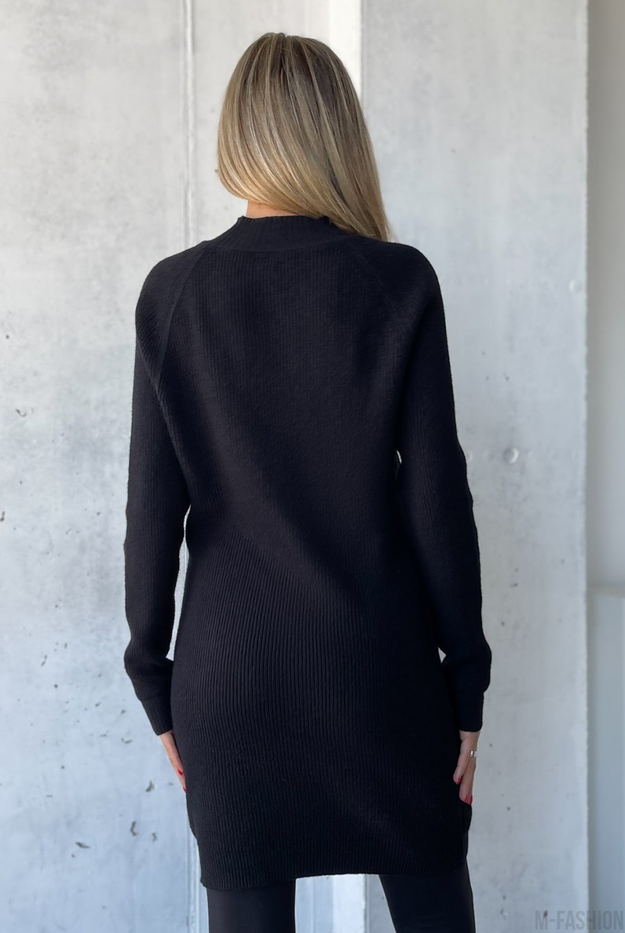 Черный кашемировый свитер-туника - Фото 3