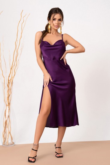 Фиолетовое шелковое платье-комбинация на бретельках