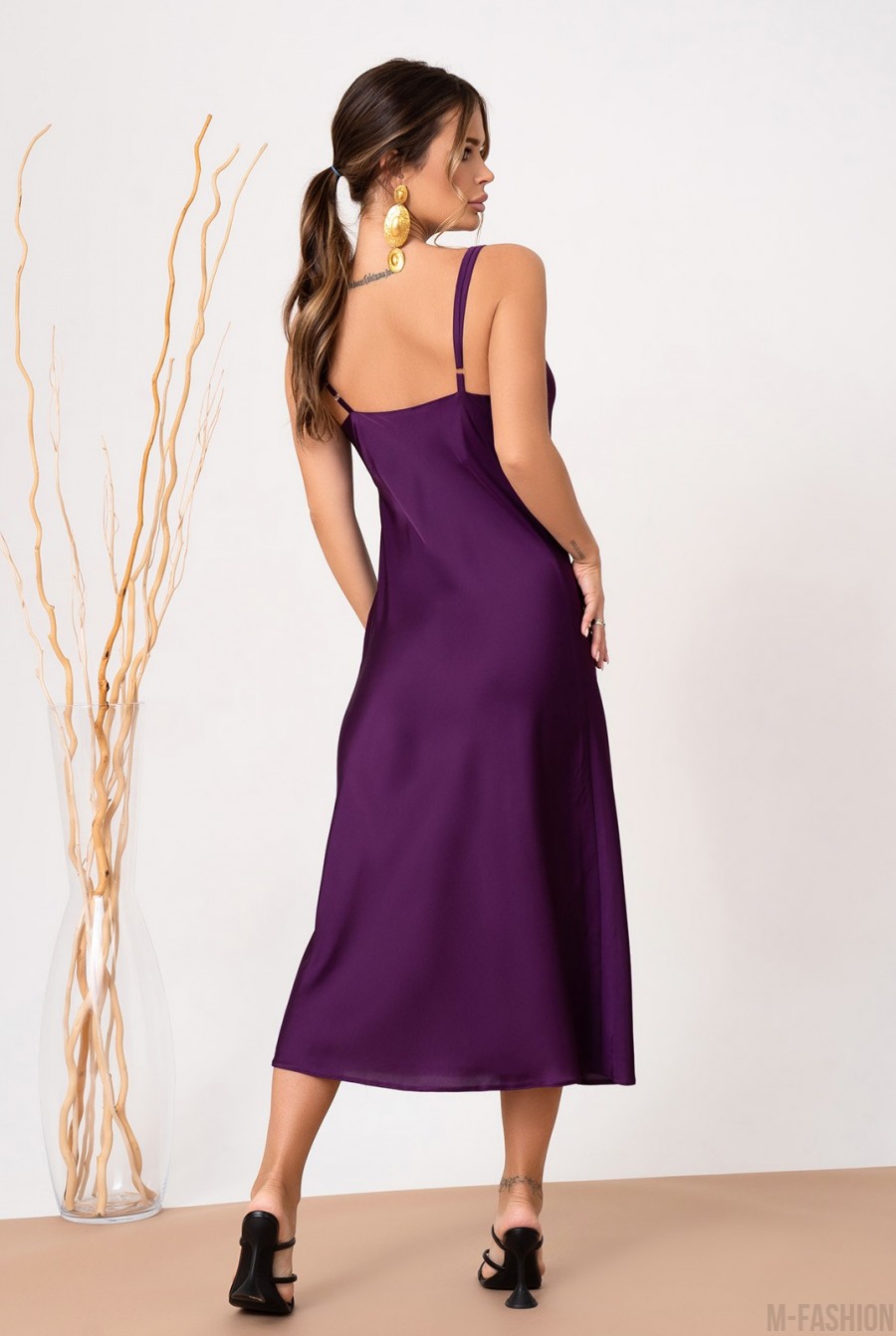 Фиолетовое шелковое платье-комбинация на бретельках - Фото 3