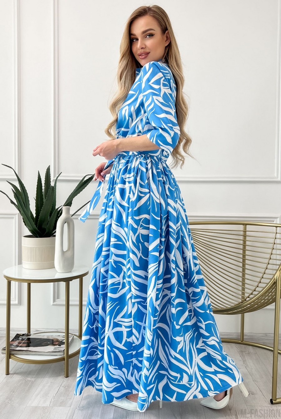 Голубое длинное платье с разрезом - Фото 2