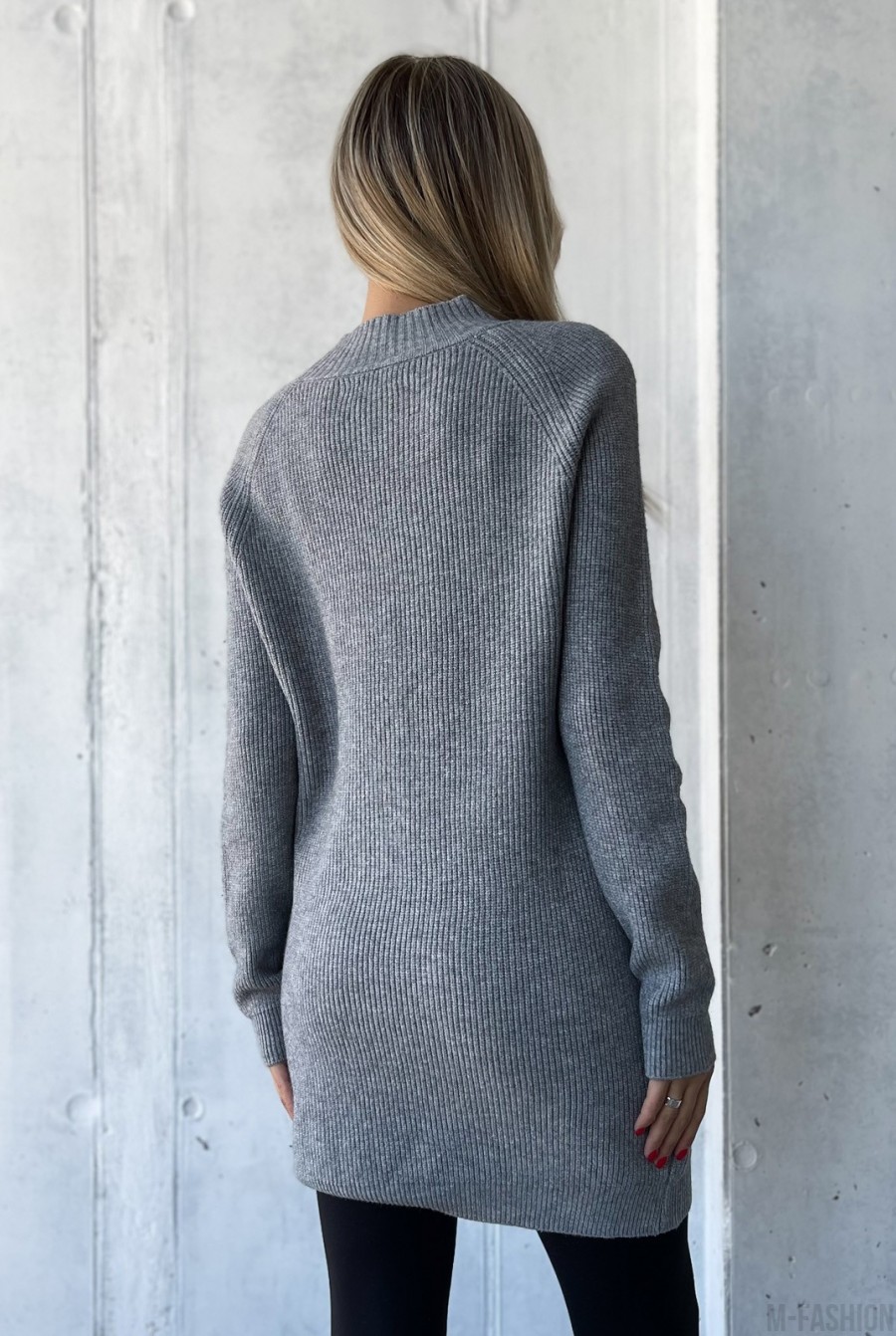 Серый кашемировый свитер-туника - Фото 3